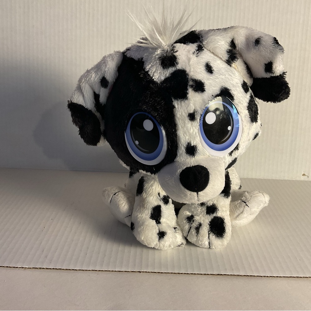 Spotted Plush Dog Toy with Big Blue Eyes